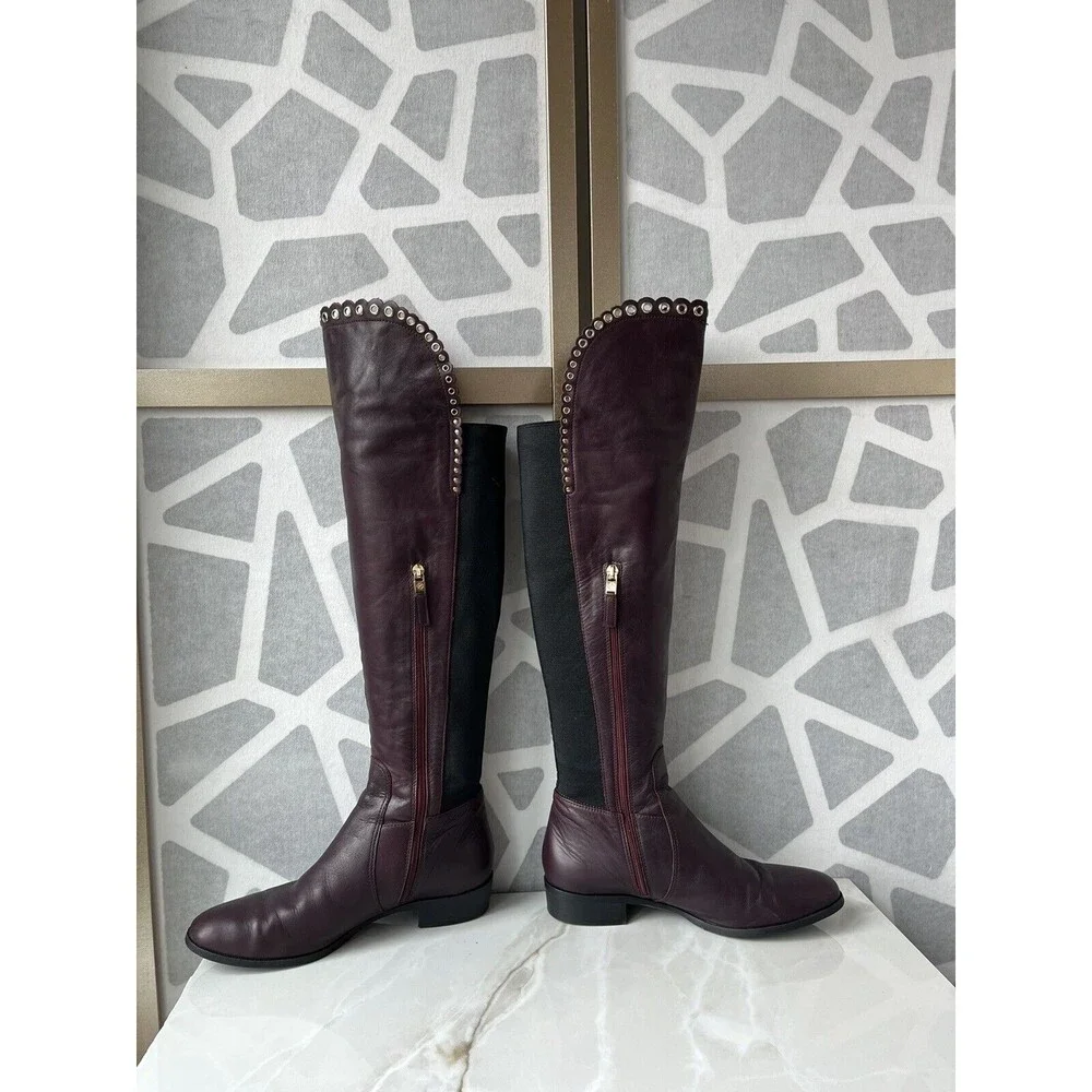 L.K. Bennett Joanne Low Heel Leather Over the Knee Boots Zip Sz 38.5 Us 8 Italy